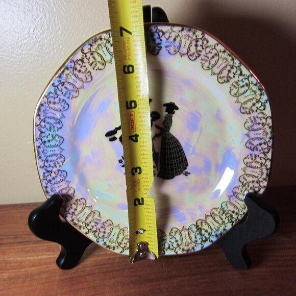 courting couple silhouette lusterware plate MZ Czechoslovakia vintage (W4917) - Picture 4 of 7